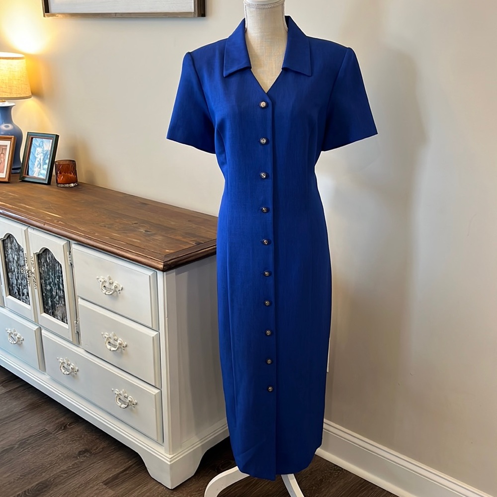 Vintage Periwinkle Collared Button Down Dress - image 1